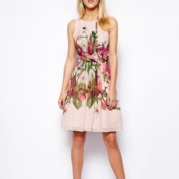 Ted Baker Dresses & Skirts - Ted Baker London Carlii Pink Floral Print Fit & Flare Dress Size 2 (US 6)